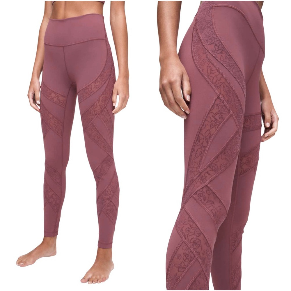 Lululemon Wunder Under high rise legging color plumful Size 8 Flocked Lace